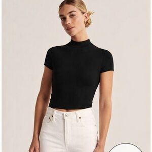 Abercrombie & Fitch Classic Seamless Black Mock Neck Short Sleeve Crop Top